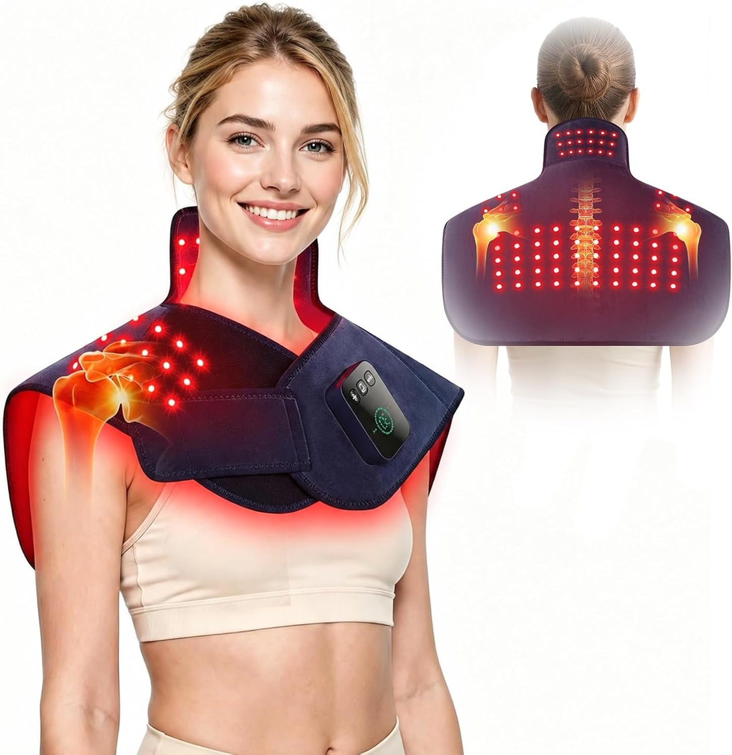 Red Light Therapy for Neck Shoulder, 3 Massage and Timer,122 LEDs 660nm 850nm Infrared Light Therapy Wrap, Wearable 5000mAh Cordless Therapy Pad for Body, Home Office Outdoor Use