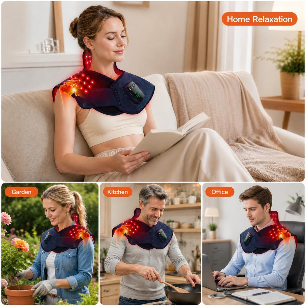 Red Light Therapy for Neck Shoulder, 3 Massage and Timer,122 LEDs 660nm 850nm Infrared Light Therapy Wrap, Wearable 5000mAh Cordless Therapy Pad for Body, Home Office Outdoor Use