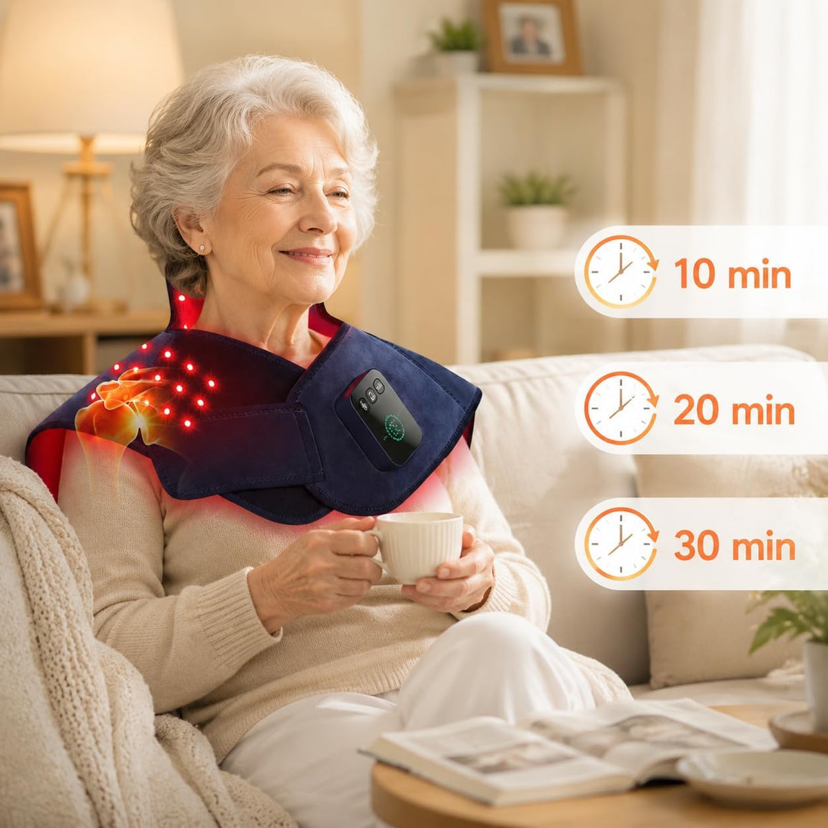Red Light Therapy for Neck Shoulder, 3 Massage and Timer,122 LEDs 660nm 850nm Infrared Light Therapy Wrap, Wearable 5000mAh Cordless Therapy Pad for Body, Home Office Outdoor Use
