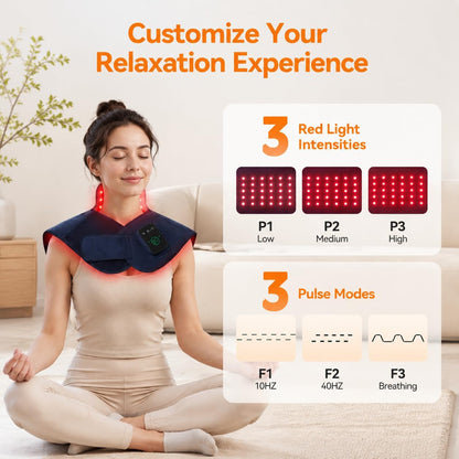 Red Light Therapy for Neck Shoulder, 3 Massage and Timer,122 LEDs 660nm 850nm Infrared Light Therapy Wrap, Wearable 5000mAh Cordless Therapy Pad for Body, Home Office Outdoor Use