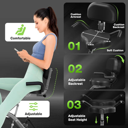 Exercise Bike, 5 in 1 Foldable Stationary Bike for Seniors, 16-Level Adjustable Magnetic Resistance, Indoor Workout Bike with 330LB Capacity, Comfortable Seat Backrest X-bike