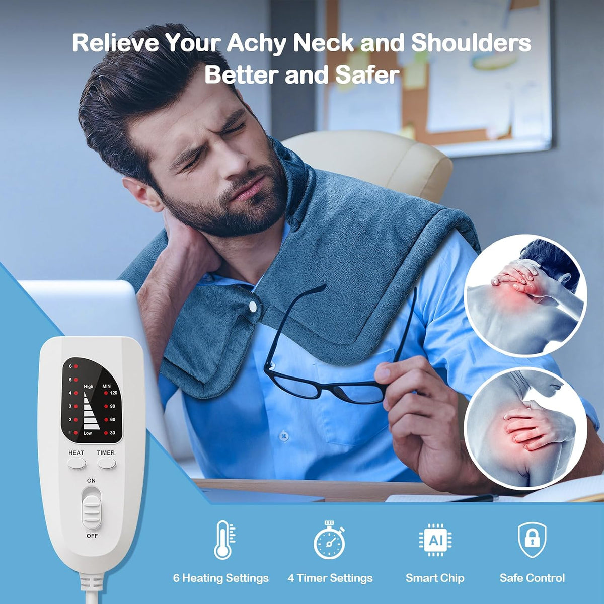 for Neck Shoulders and Back, 2lb Weighted Heat Wrap