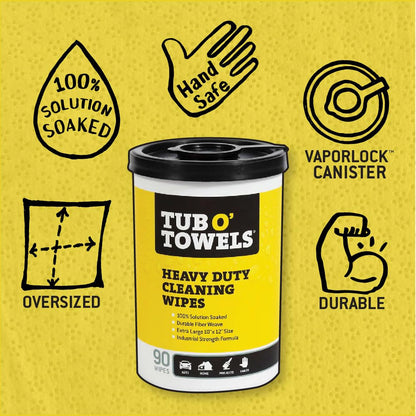Heavy-Duty Multi-Surface Cleaning Wipes – Extra-Large 10" x 12", 90-Count Canister – Removes Grease, Tar, Ink & Tough Stains – Safe for Home, Auto, Garage & More