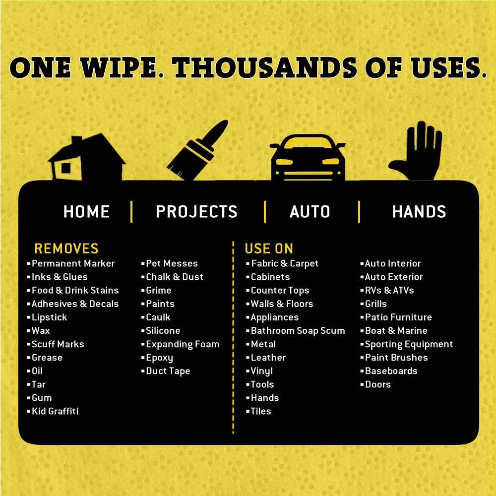 Heavy-Duty Multi-Surface Cleaning Wipes – Extra-Large 10" x 12", 90-Count Canister – Removes Grease, Tar, Ink & Tough Stains – Safe for Home, Auto, Garage & More