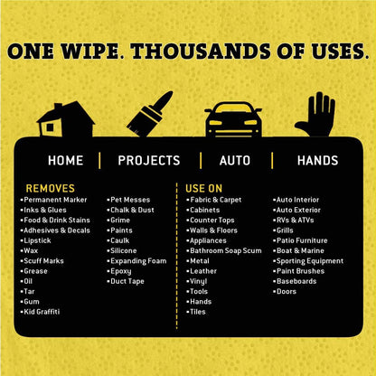 Heavy-Duty Multi-Surface Cleaning Wipes – Extra-Large 10" x 12", 90-Count Canister – Removes Grease, Tar, Ink & Tough Stains – Safe for Home, Auto, Garage & More