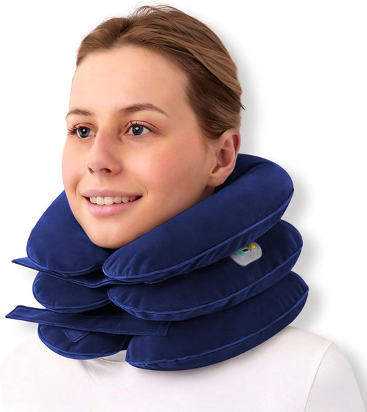 Electric Pump Cervical Neck Traction Device for Neck Pain Relief, One-Click-to-Inflate Neck Stretcher Support Brace for Home Use Neck Decompression (Built-in Battery & Motor Powered)