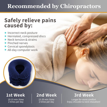 Electric Pump Cervical Neck Traction Device for Neck Pain Relief, One-Click-to-Inflate Neck Stretcher Support Brace for Home Use Neck Decompression (Built-in Battery & Motor Powered)