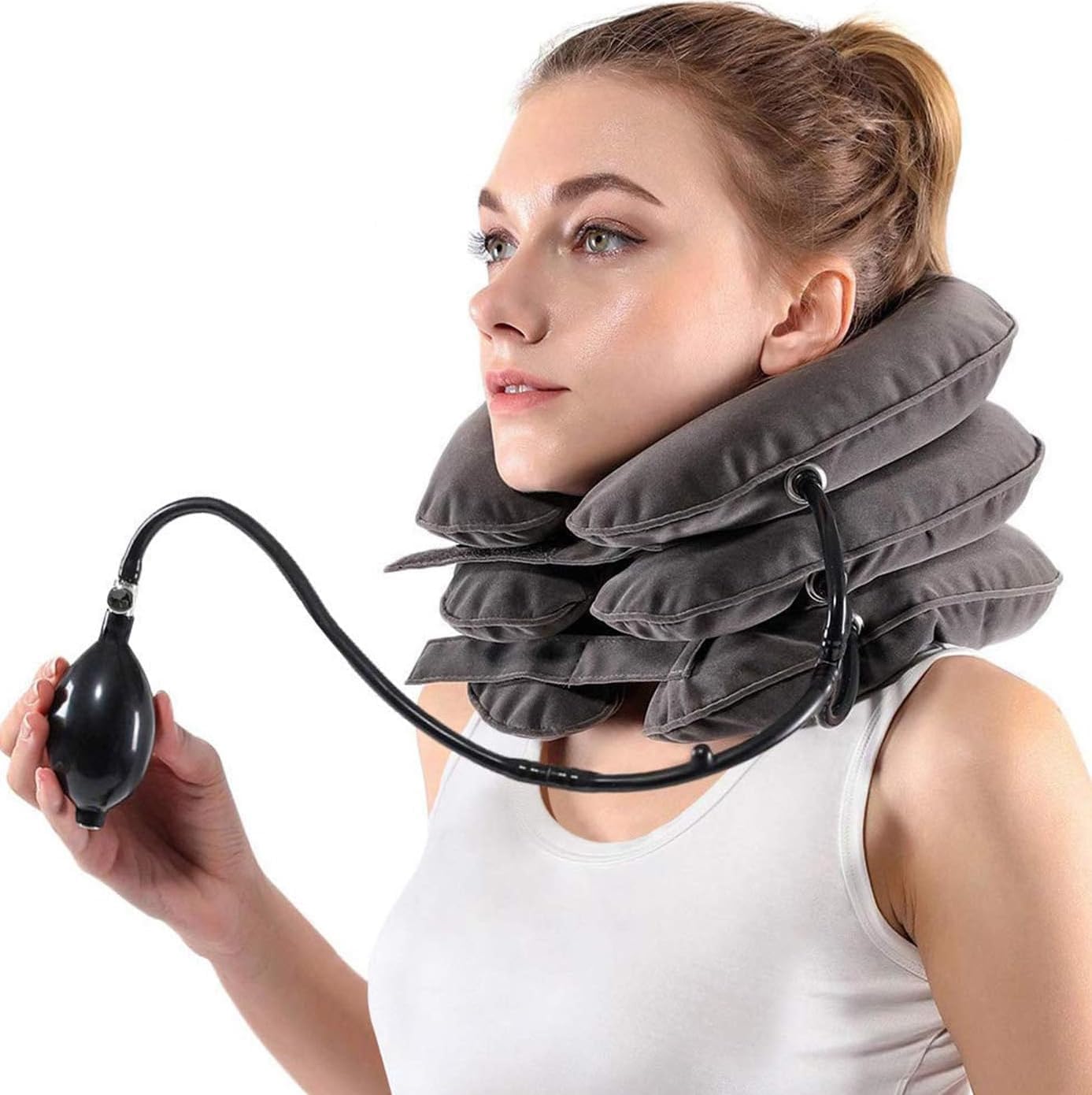 Electric Pump Cervical Neck Traction Device for Neck Pain Relief, One-Click-to-Inflate Neck Stretcher Support Brace for Home Use Neck Decompression (Built-in Battery & Motor Powered)