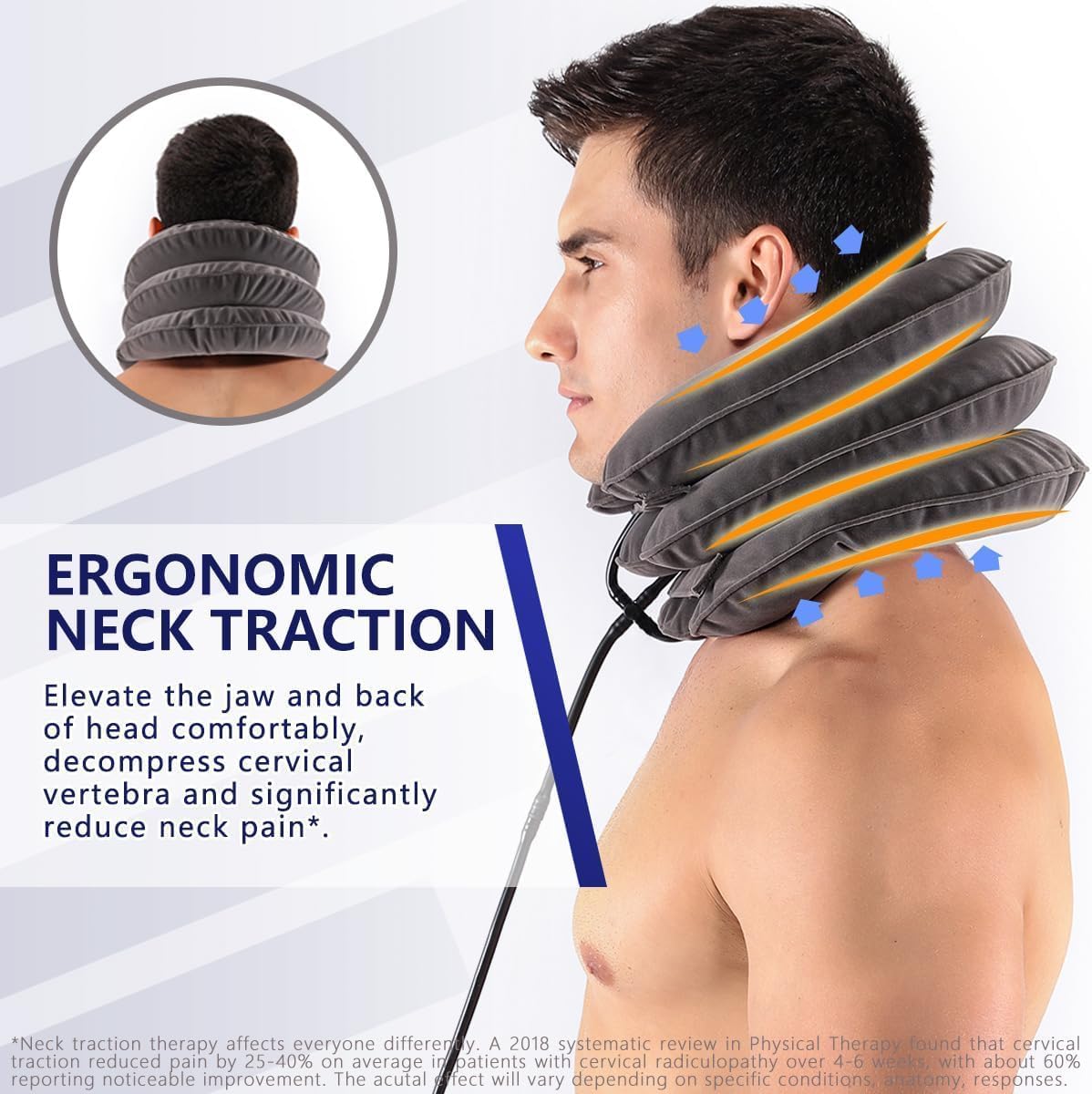 Electric Pump Cervical Neck Traction Device for Neck Pain Relief, One-Click-to-Inflate Neck Stretcher Support Brace for Home Use Neck Decompression (Built-in Battery & Motor Powered)