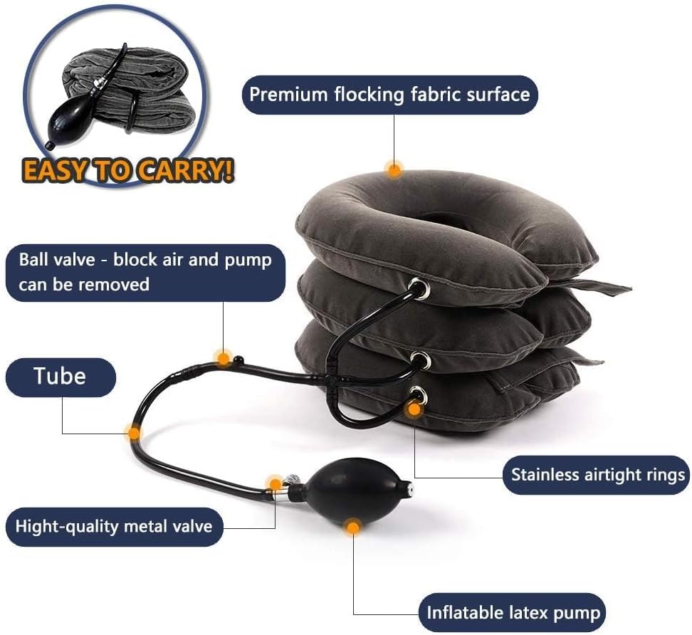 Electric Pump Cervical Neck Traction Device for Neck Pain Relief, One-Click-to-Inflate Neck Stretcher Support Brace for Home Use Neck Decompression (Built-in Battery & Motor Powered)