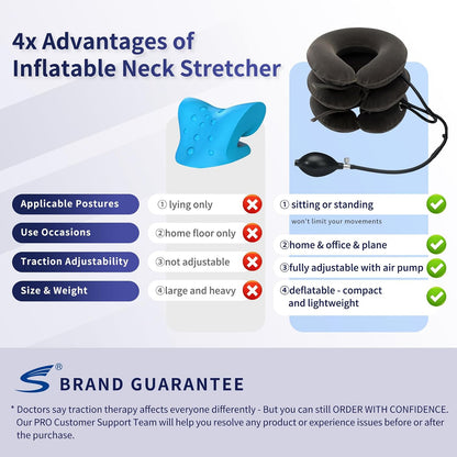 Electric Pump Cervical Neck Traction Device for Neck Pain Relief, One-Click-to-Inflate Neck Stretcher Support Brace for Home Use Neck Decompression (Built-in Battery & Motor Powered)