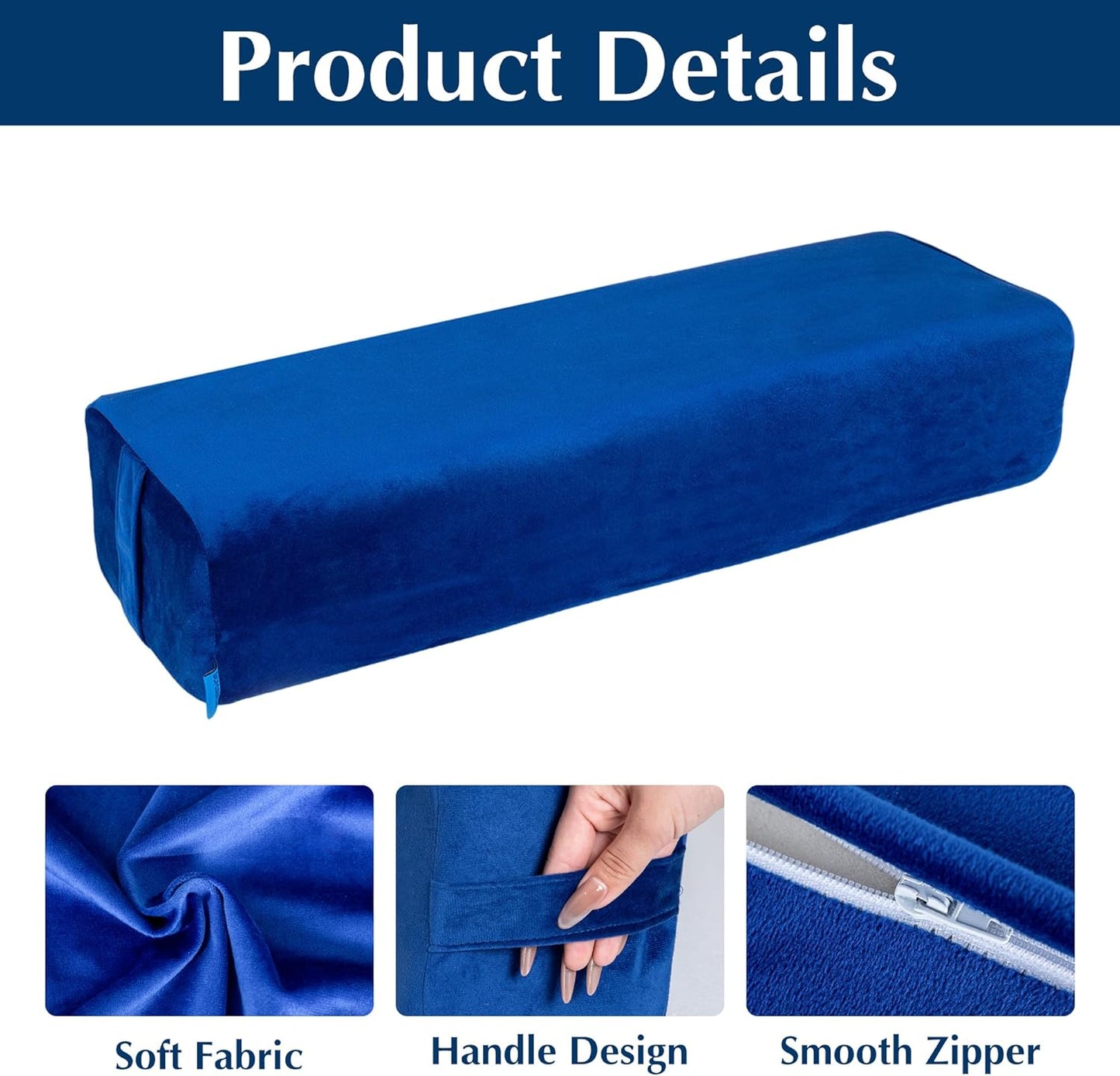 2-Pack Yoga Bolster Pillow Set: Rectangular & Cylinder Pillows for Meditation and Support, Yoga Pillows with Washable Velvet Cover, Triple-Layer Sponge with Carry Handle, Blue