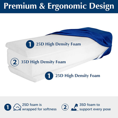 2-Pack Yoga Bolster Pillow Set: Rectangular & Cylinder Pillows for Meditation and Support, Yoga Pillows with Washable Velvet Cover, Triple-Layer Sponge with Carry Handle, Blue