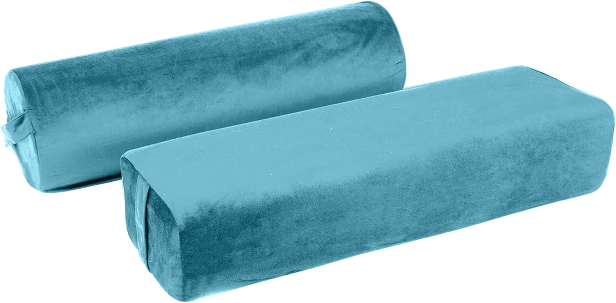 2-Pack Yoga Bolster Pillow Set: Rectangular & Cylinder Pillows for Meditation and Support, Yoga Pillows with Washable Velvet Cover, Triple-Layer Sponge with Carry Handle, Blue