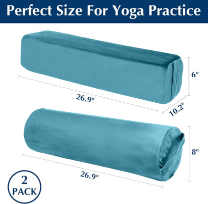 2-Pack Yoga Bolster Pillow Set: Rectangular & Cylinder Pillows for Meditation and Support, Yoga Pillows with Washable Velvet Cover, Triple-Layer Sponge with Carry Handle, Blue