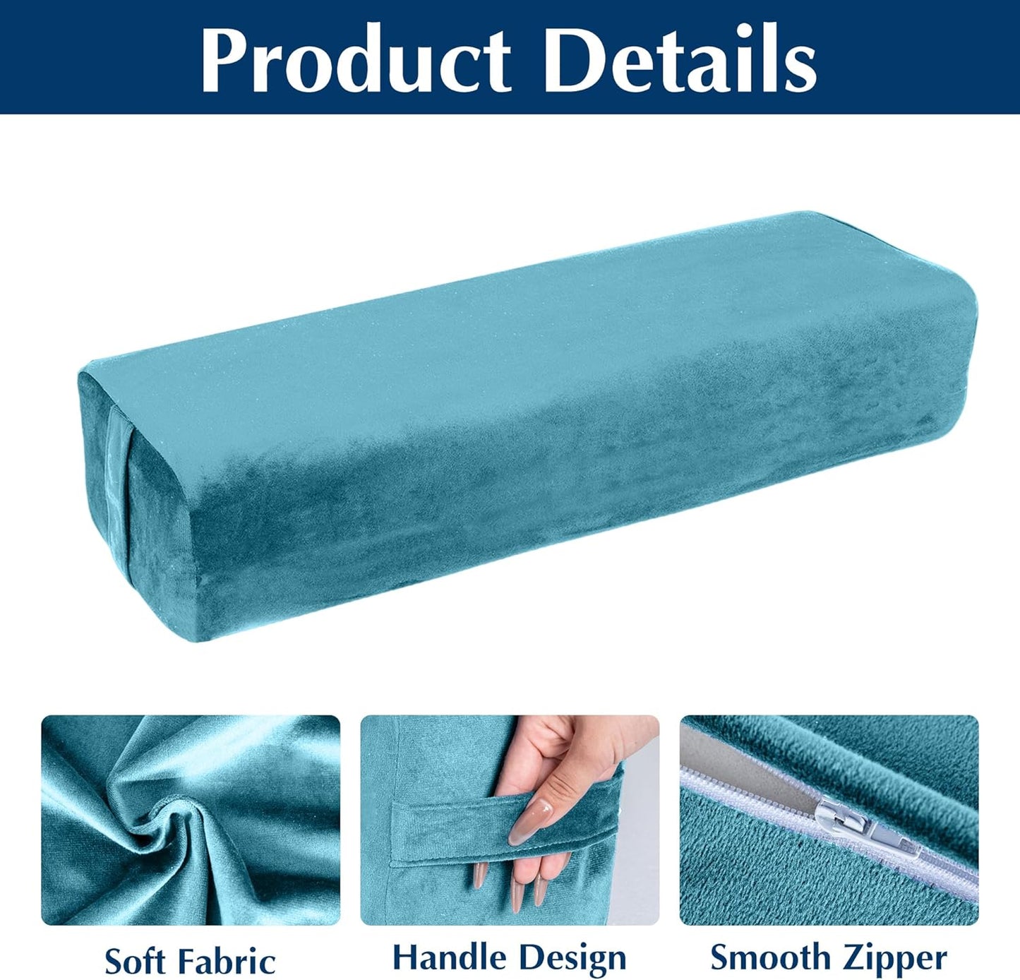 2-Pack Yoga Bolster Pillow Set: Rectangular & Cylinder Pillows for Meditation and Support, Yoga Pillows with Washable Velvet Cover, Triple-Layer Sponge with Carry Handle, Blue