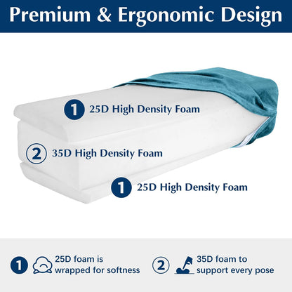 2-Pack Yoga Bolster Pillow Set: Rectangular & Cylinder Pillows for Meditation and Support, Yoga Pillows with Washable Velvet Cover, Triple-Layer Sponge with Carry Handle, Blue