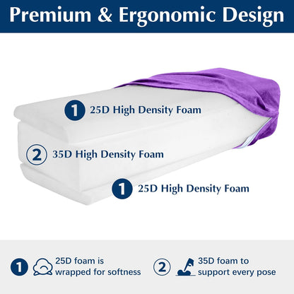 2-Pack Yoga Bolster Pillow Set: Rectangular & Cylinder Pillows for Meditation and Support, Yoga Pillows with Washable Velvet Cover, Triple-Layer Sponge with Carry Handle, Blue