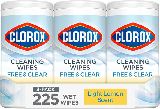Free & Clear Cleaning Wipes, Light Lemon Scent, 75 Count, Pack of 3 (Pack May Vary)