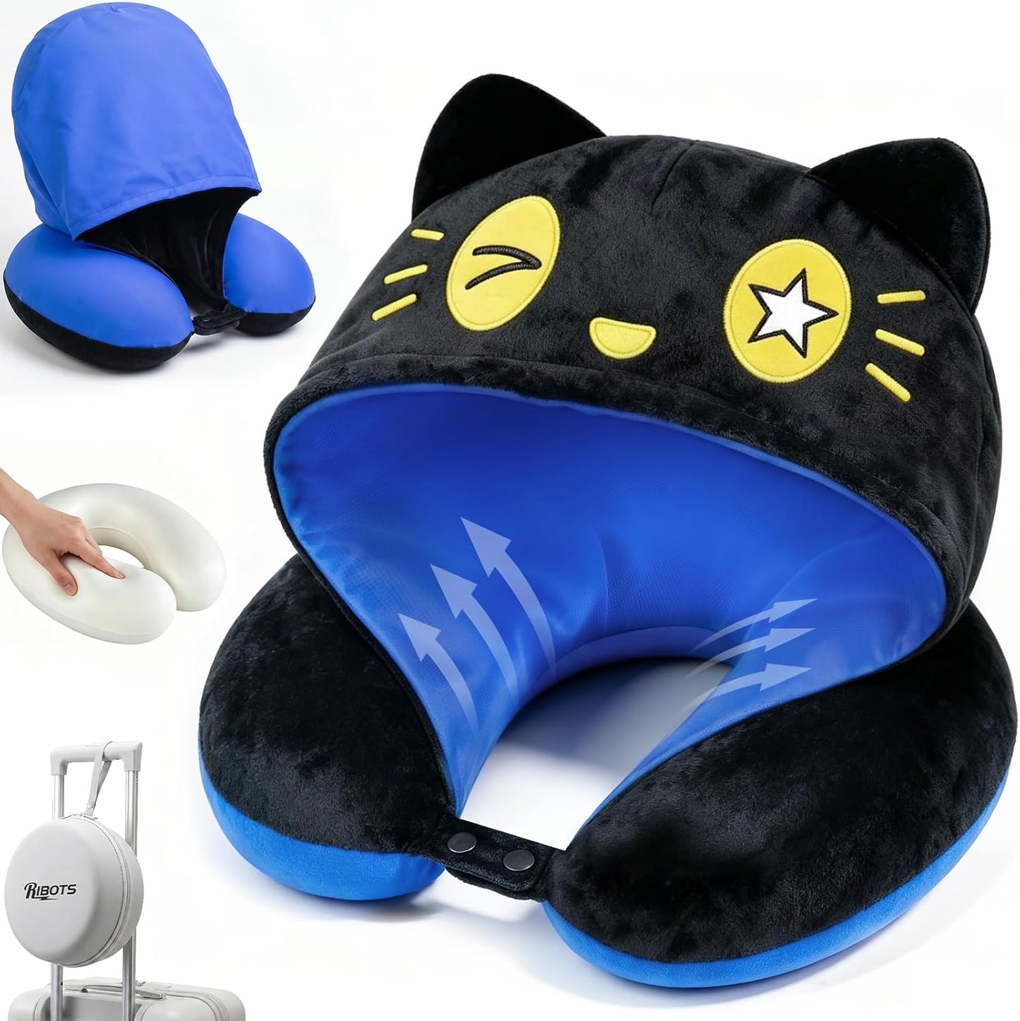 Travel Neck Pillow for Airplanes - 2026 Memory Foam Neck Support Pillow with Hood for Long Flights Car Rest & Road Trips - Reversible Ice Silk & Plush Design with EVA Case for Adults & Teens