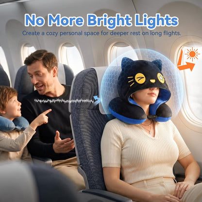 Travel Neck Pillow for Airplanes - 2026 Memory Foam Neck Support Pillow with Hood for Long Flights Car Rest & Road Trips - Reversible Ice Silk & Plush Design with EVA Case for Adults & Teens