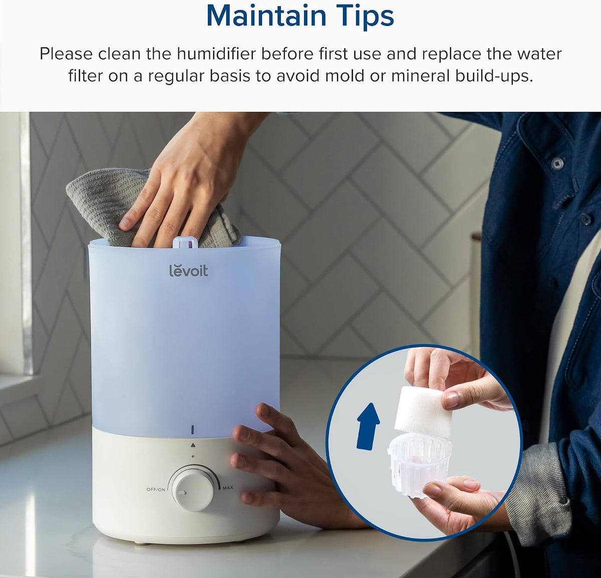 Humidifiers for Bedroom 4.2L Top Fill for Large Room, NeoClassic 450