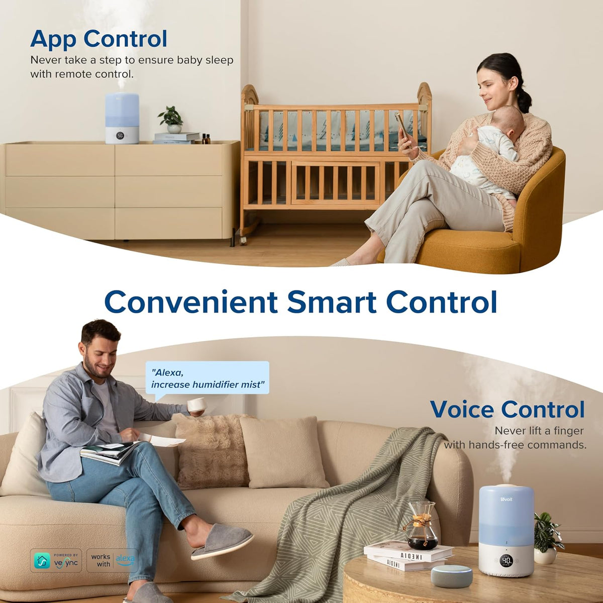 Humidifiers for Bedroom 4.2L Top Fill for Large Room, NeoClassic 450
