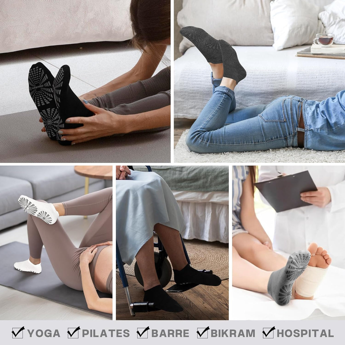 5 Pairs Pilates Socks for Women Non Slip Socks with Grips for Yoga Hospital Barre Barefoot
