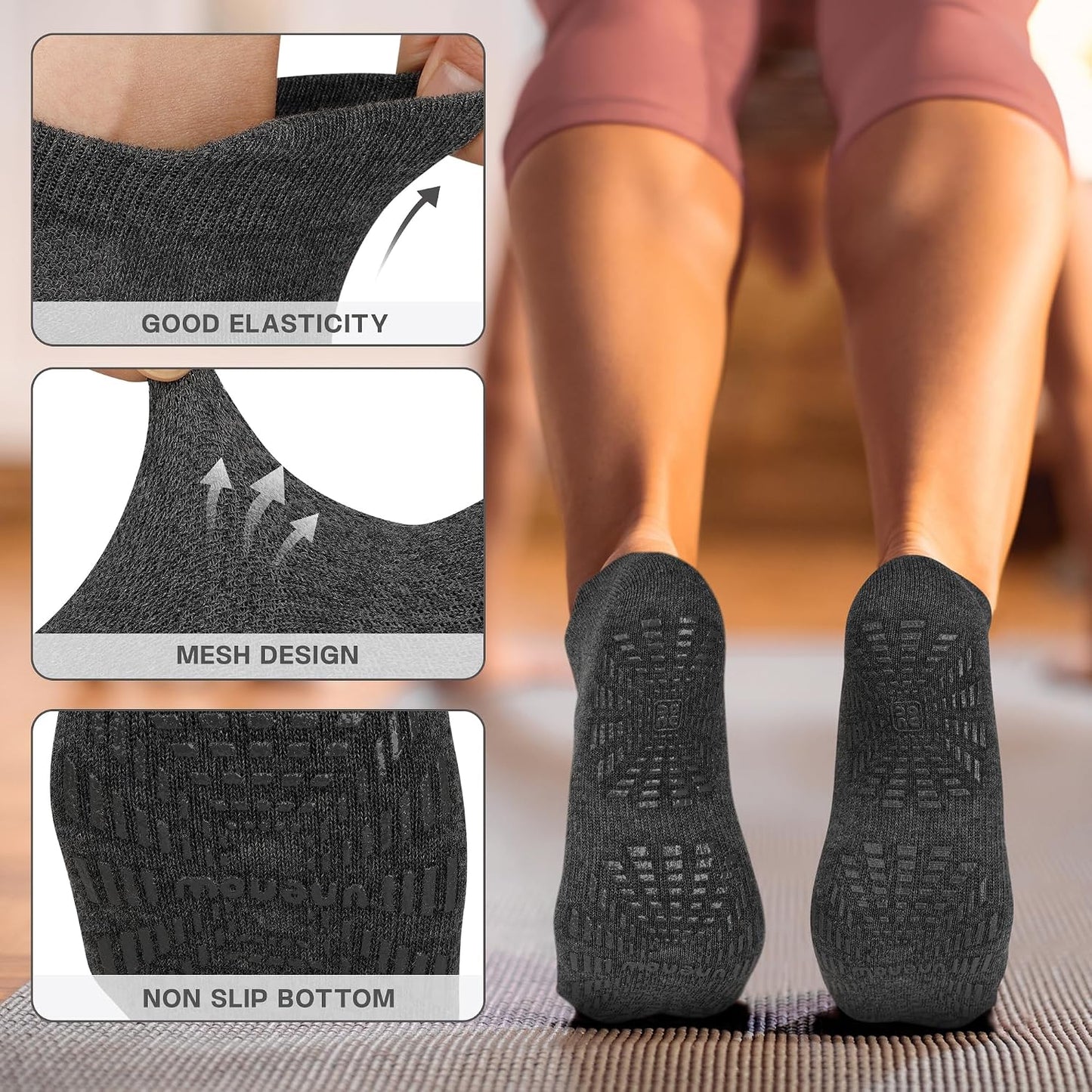 5 Pairs Pilates Socks for Women Non Slip Socks with Grips for Yoga Hospital Barre Barefoot