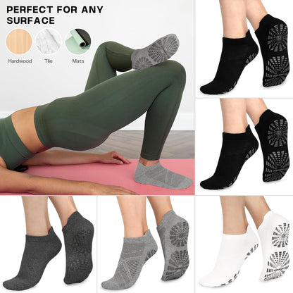 5 Pairs Pilates Socks for Women Non Slip Socks with Grips for Yoga Hospital Barre Barefoot