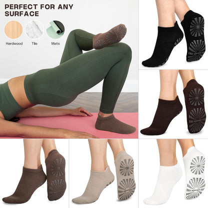 5 Pairs Pilates Socks for Women Non Slip Socks with Grips for Yoga Hospital Barre Barefoot