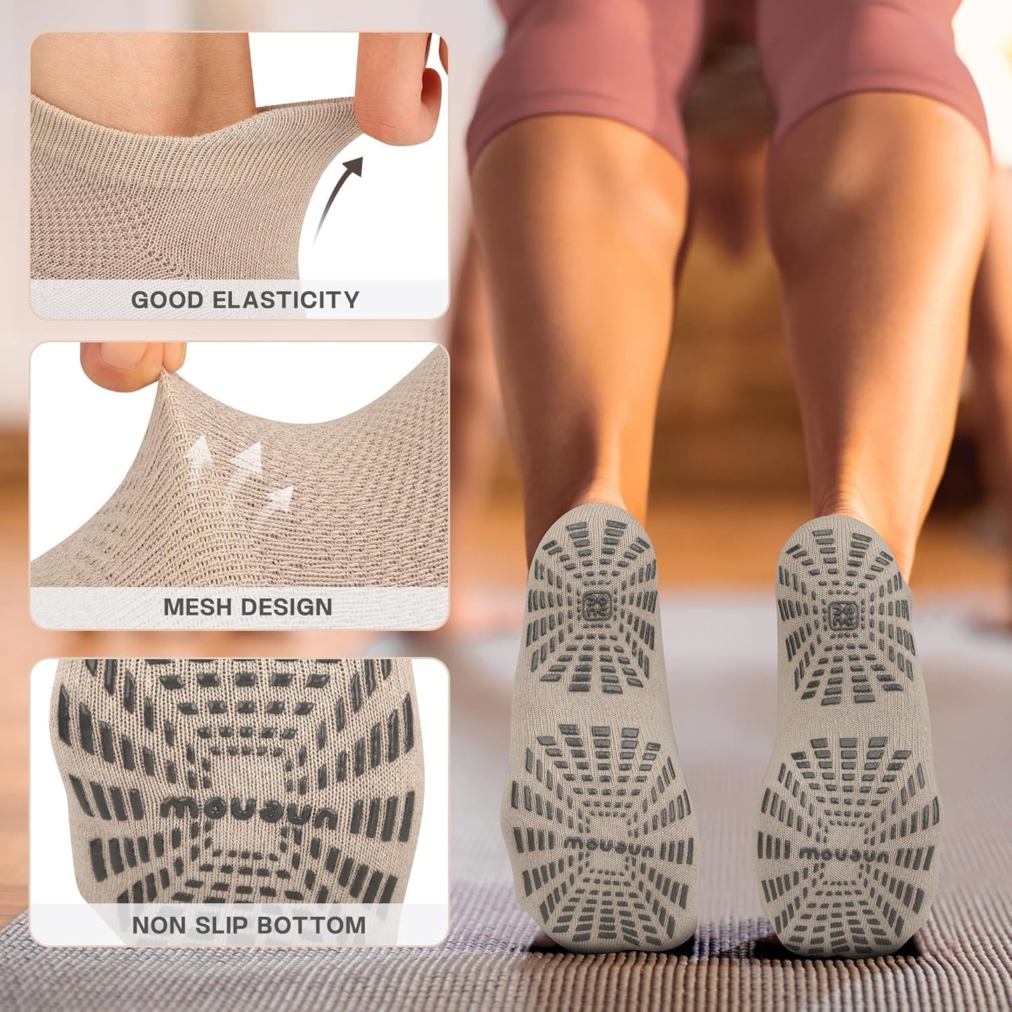 5 Pairs Pilates Socks for Women Non Slip Socks with Grips for Yoga Hospital Barre Barefoot