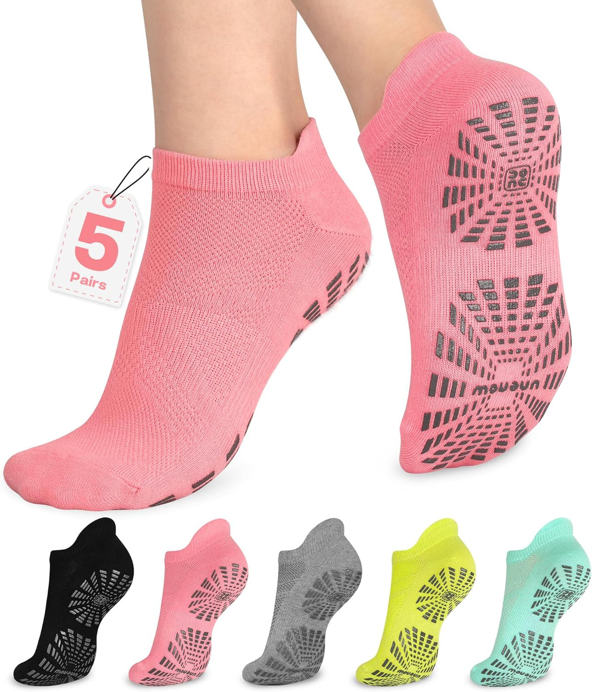 5 Pairs Pilates Socks for Women Non Slip Socks with Grips for Yoga Hospital Barre Barefoot