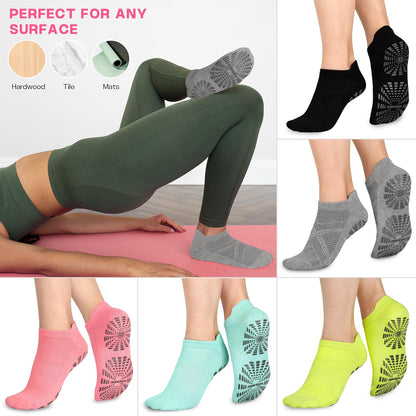 5 Pairs Pilates Socks for Women Non Slip Socks with Grips for Yoga Hospital Barre Barefoot