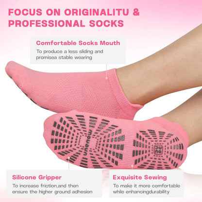 5 Pairs Pilates Socks for Women Non Slip Socks with Grips for Yoga Hospital Barre Barefoot