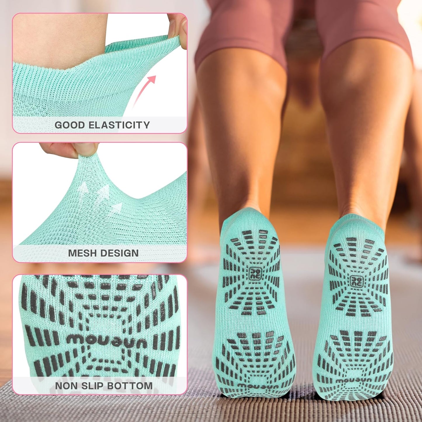 5 Pairs Pilates Socks for Women Non Slip Socks with Grips for Yoga Hospital Barre Barefoot
