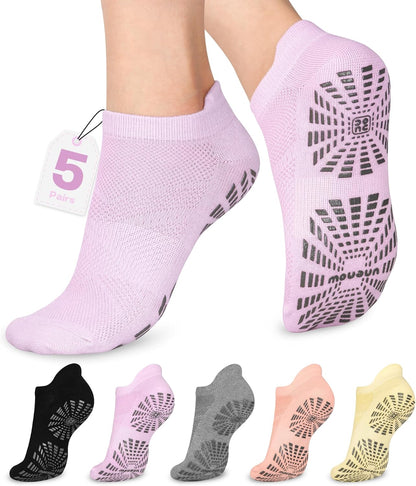 5 Pairs Pilates Socks for Women Non Slip Socks with Grips for Yoga Hospital Barre Barefoot