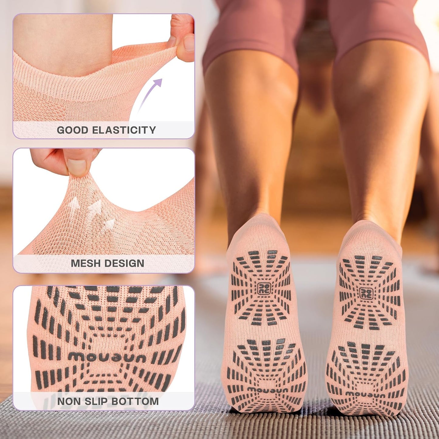 5 Pairs Pilates Socks for Women Non Slip Socks with Grips for Yoga Hospital Barre Barefoot
