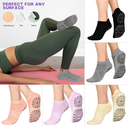 5 Pairs Pilates Socks for Women Non Slip Socks with Grips for Yoga Hospital Barre Barefoot