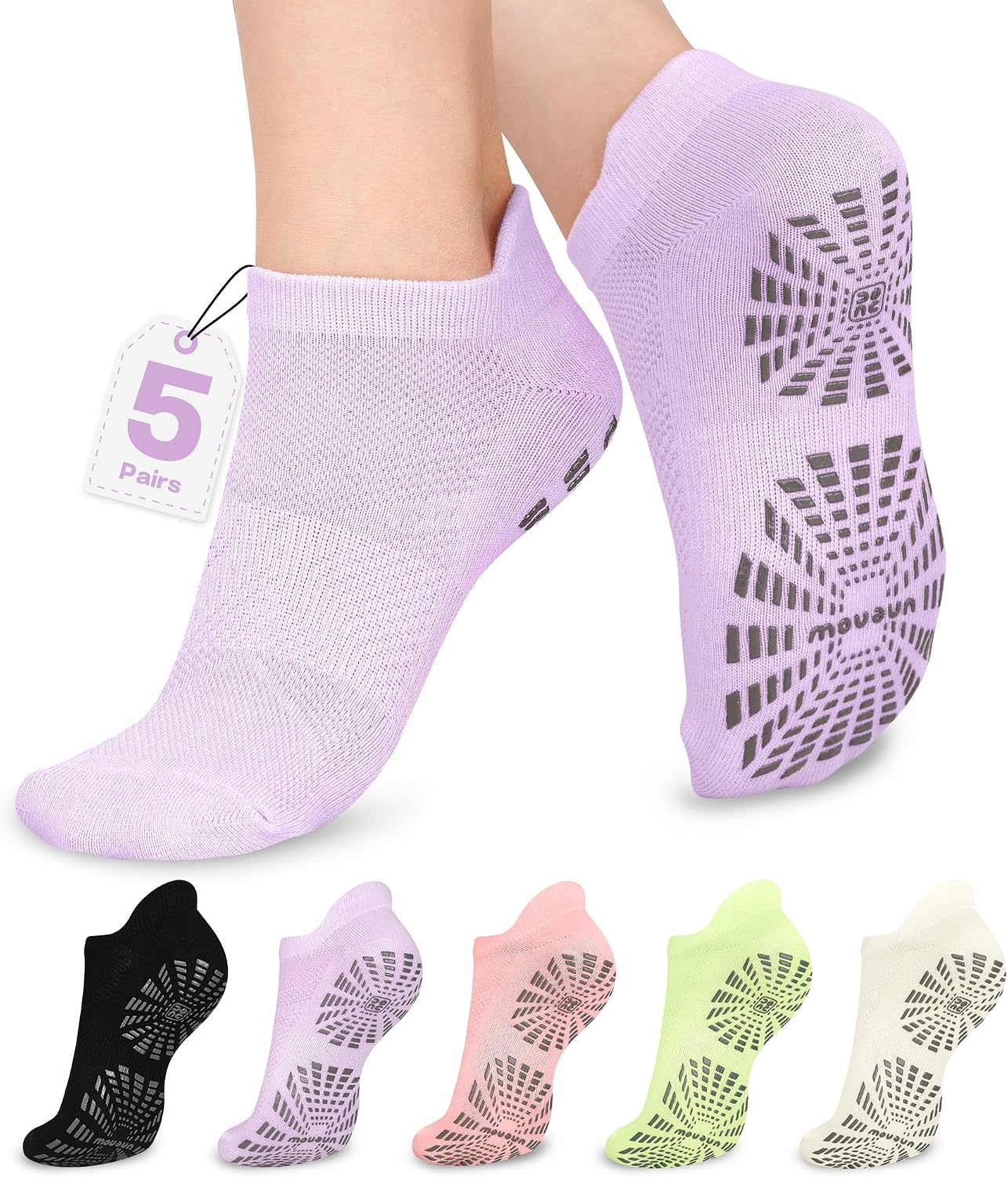 5 Pairs Pilates Socks for Women Non Slip Socks with Grips for Yoga Hospital Barre Barefoot