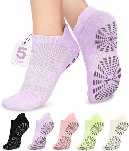 5 Pairs Pilates Socks for Women Non Slip Socks with Grips for Yoga Hospital Barre Barefoot
