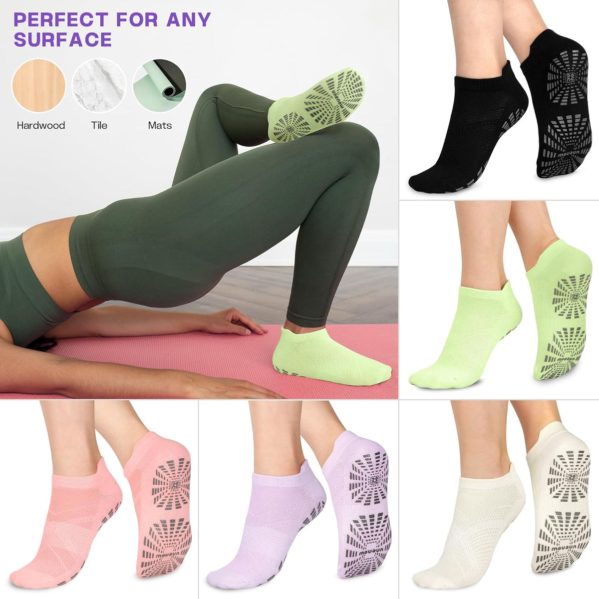 5 Pairs Pilates Socks for Women Non Slip Socks with Grips for Yoga Hospital Barre Barefoot