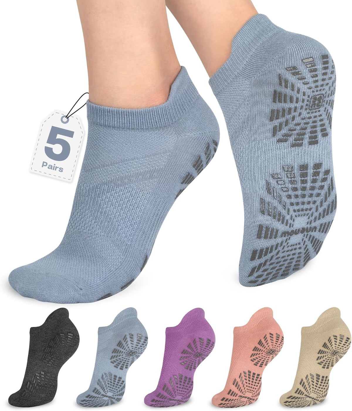 5 Pairs Pilates Socks for Women Non Slip Socks with Grips for Yoga Hospital Barre Barefoot