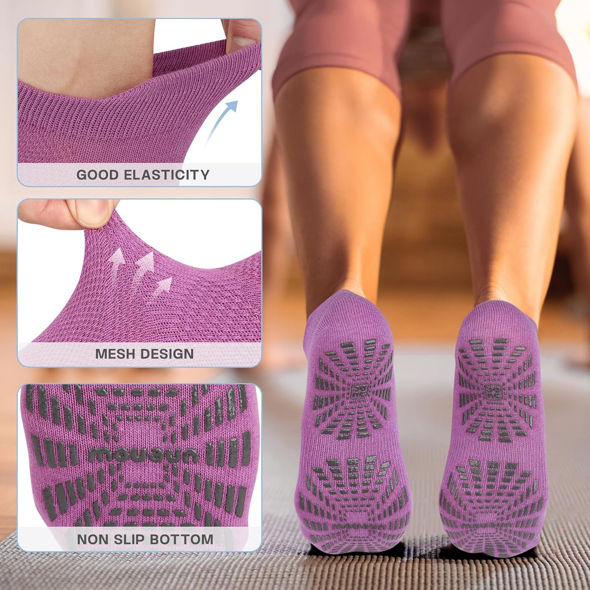 5 Pairs Pilates Socks for Women Non Slip Socks with Grips for Yoga Hospital Barre Barefoot
