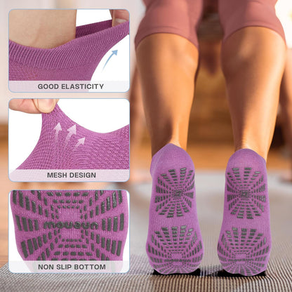 5 Pairs Pilates Socks for Women Non Slip Socks with Grips for Yoga Hospital Barre Barefoot