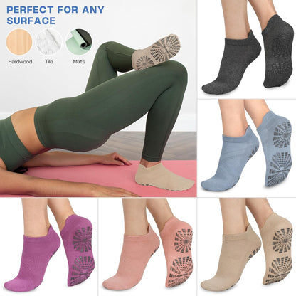 5 Pairs Pilates Socks for Women Non Slip Socks with Grips for Yoga Hospital Barre Barefoot