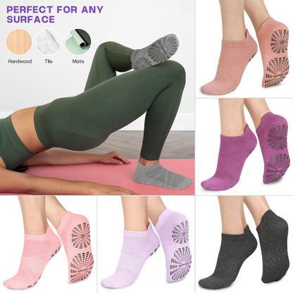 5 Pairs Pilates Socks for Women Non Slip Socks with Grips for Yoga Hospital Barre Barefoot