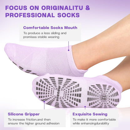 5 Pairs Pilates Socks for Women Non Slip Socks with Grips for Yoga Hospital Barre Barefoot