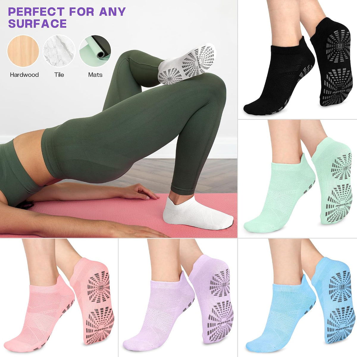 5 Pairs Pilates Socks for Women Non Slip Socks with Grips for Yoga Hospital Barre Barefoot