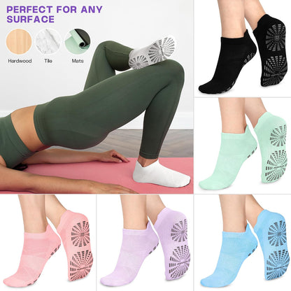 5 Pairs Pilates Socks for Women Non Slip Socks with Grips for Yoga Hospital Barre Barefoot